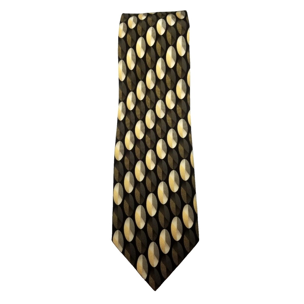 Di Moggio Geometric Ovals Black Tan Gold‎ Gray Silk Pointed Texture Tie